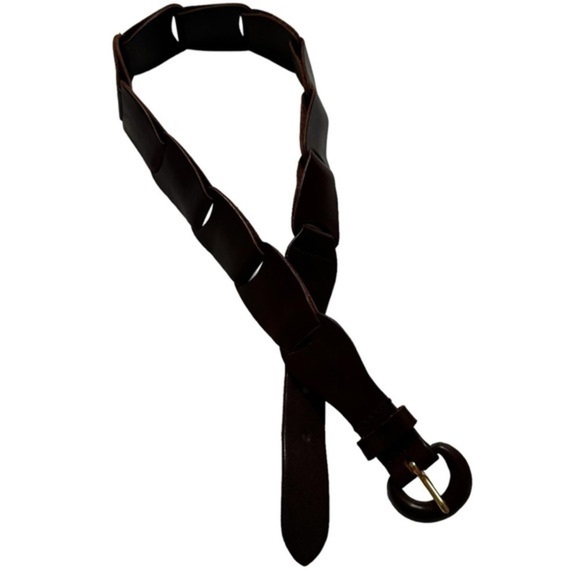 Brown Italian Leather Women's Looped Belt, Medium - Picture 1 of 13